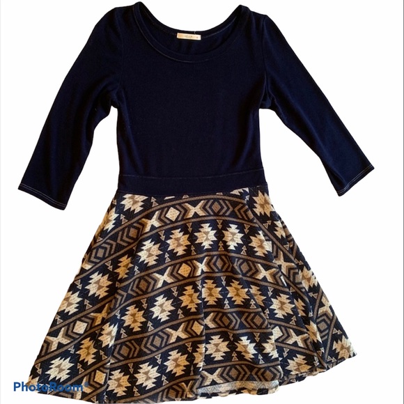 Le Lis Navy Aztec Tribal Bottom Sweater Dress - Picture 1 of 6